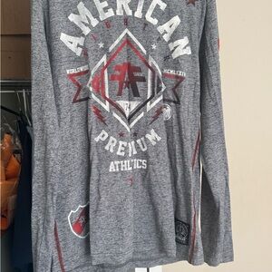 American Fighter Gray and Red Long Sleeve Tee